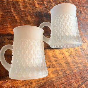 Two Indiana Glass Satin Frosted  Diamond Vintage Mugs